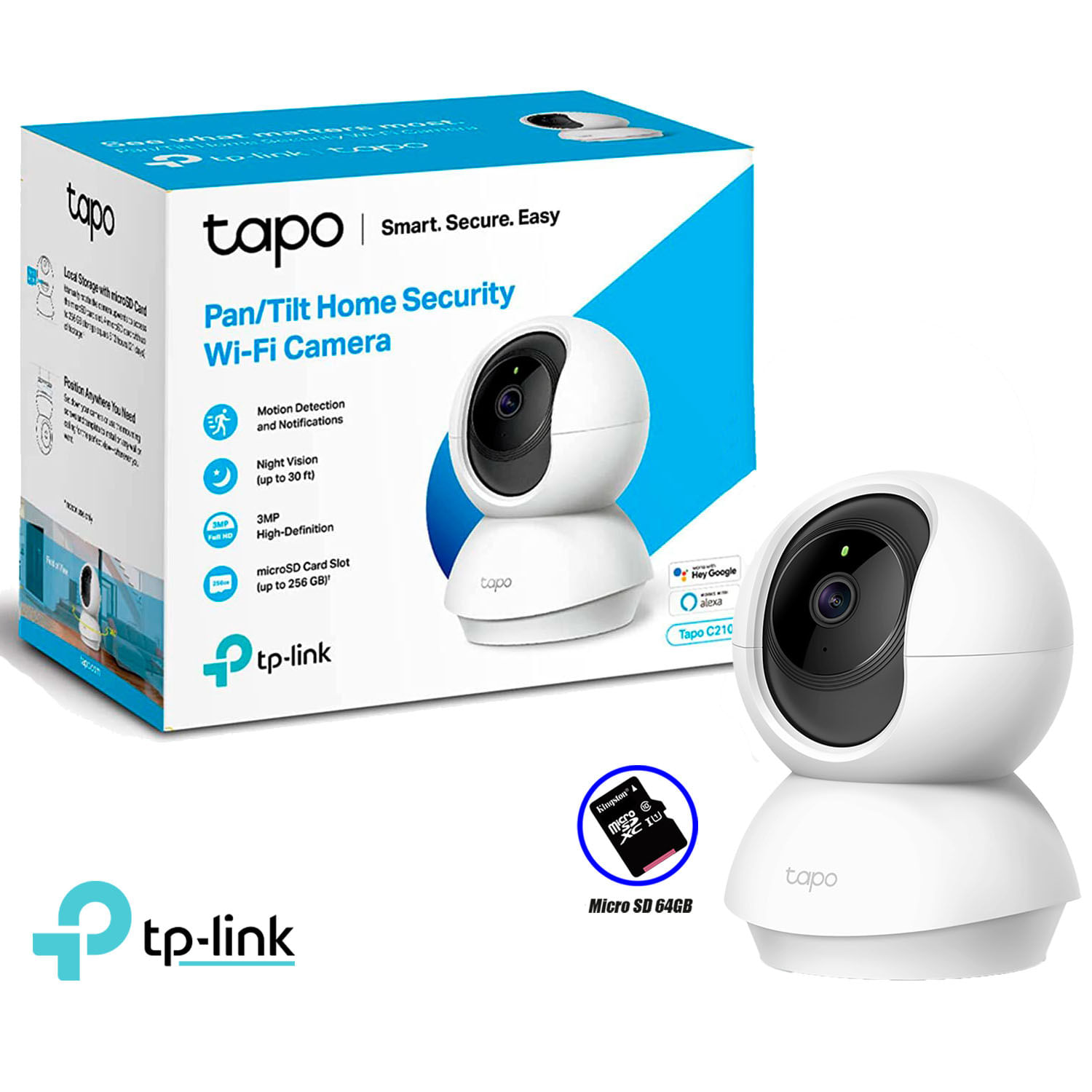 Cámara de Seguridad Wi Fi Tp Link Tapo C210 Giratoria 360 3Mp Sd 64Gb