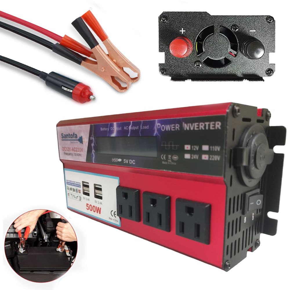 Inversor de Corriente 12v a 220v 500w Pantalla LCD 4 USB 3 Sockets