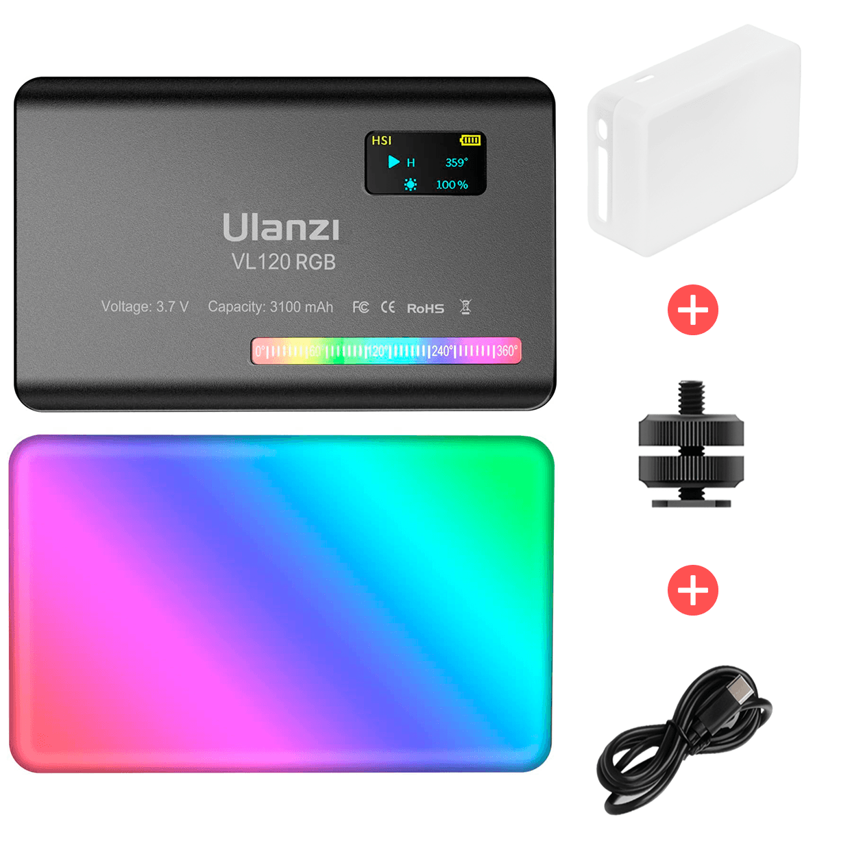 Luz Led Rgb Ulanzi VL120 + Filtro Difuminador para Video Fotografía