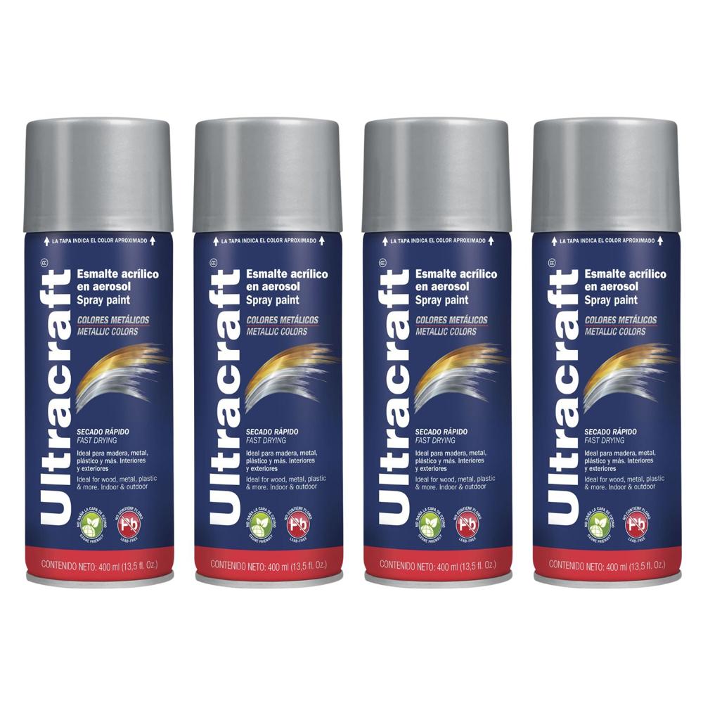 Pintura Spray Color Aluminio x4 Unidades Ultracraf