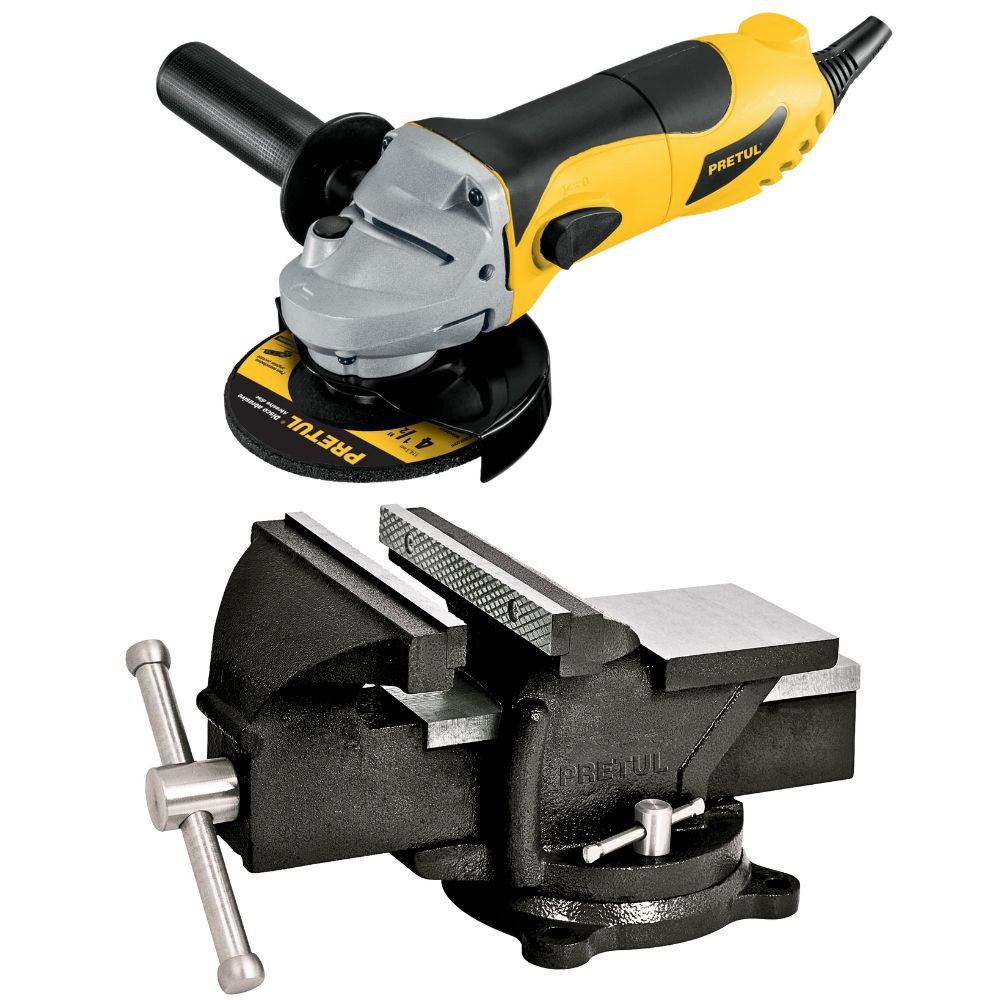 Combo Amoladora 700w Prensa Tornillo de banco 4 Pretul