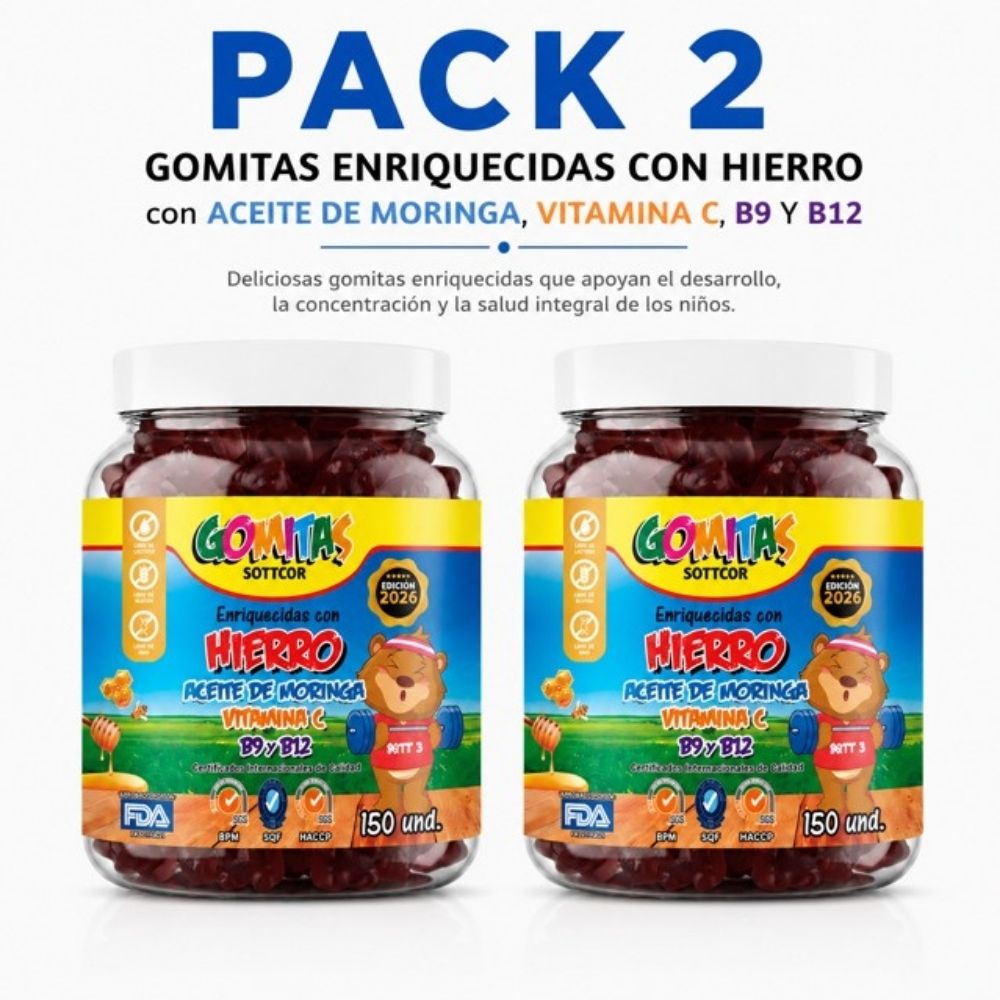 PACK 2 GOMITAS HIERRO NIÑOS 300 GOMITAS SOTTCOR LABS