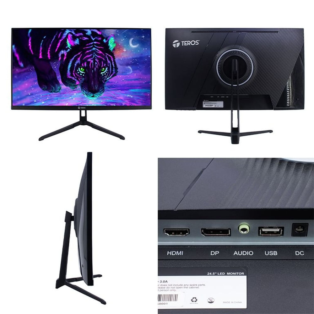 Monitor plano gaming TEROS TE-2475G 24.5 FHD VA 180Hz 1ms HDMI DP AUDIO OUT negro