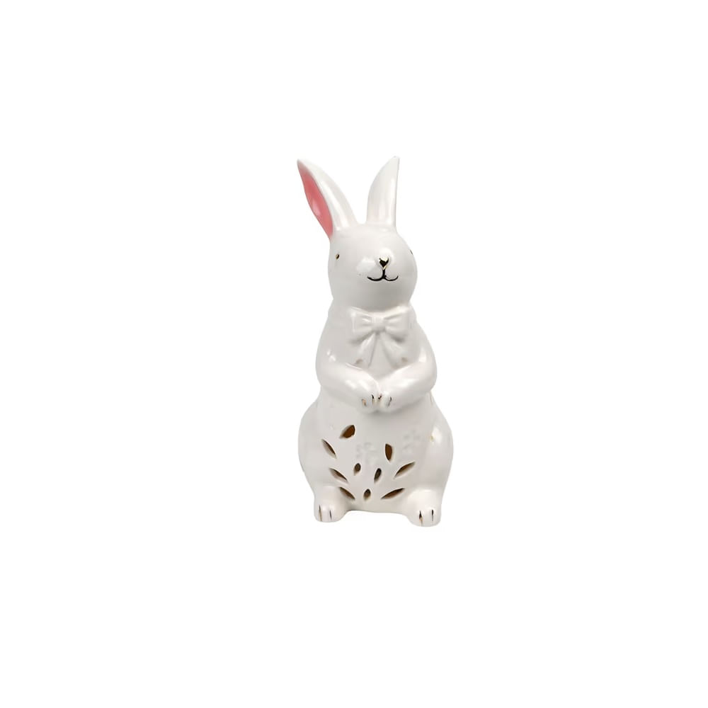 PASCUA - Conejo decorativo porcelana con iluminación LED