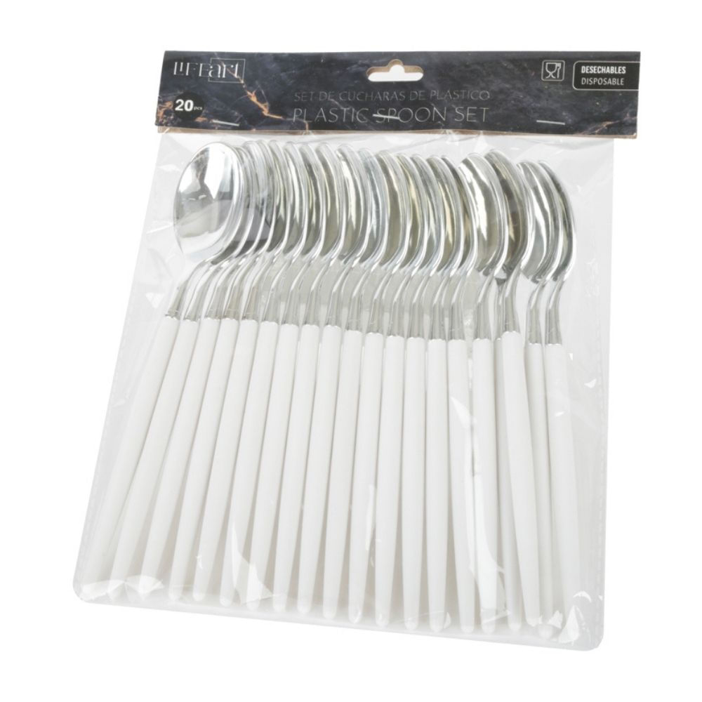 20 Piezas Cucharas Desechables Plata 21cm Life Art