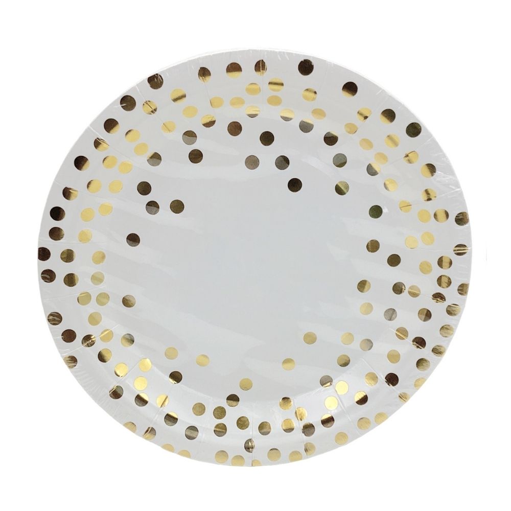 Set de 10 Platos Desechables para Fiesta Blanco/Dorado 18cm