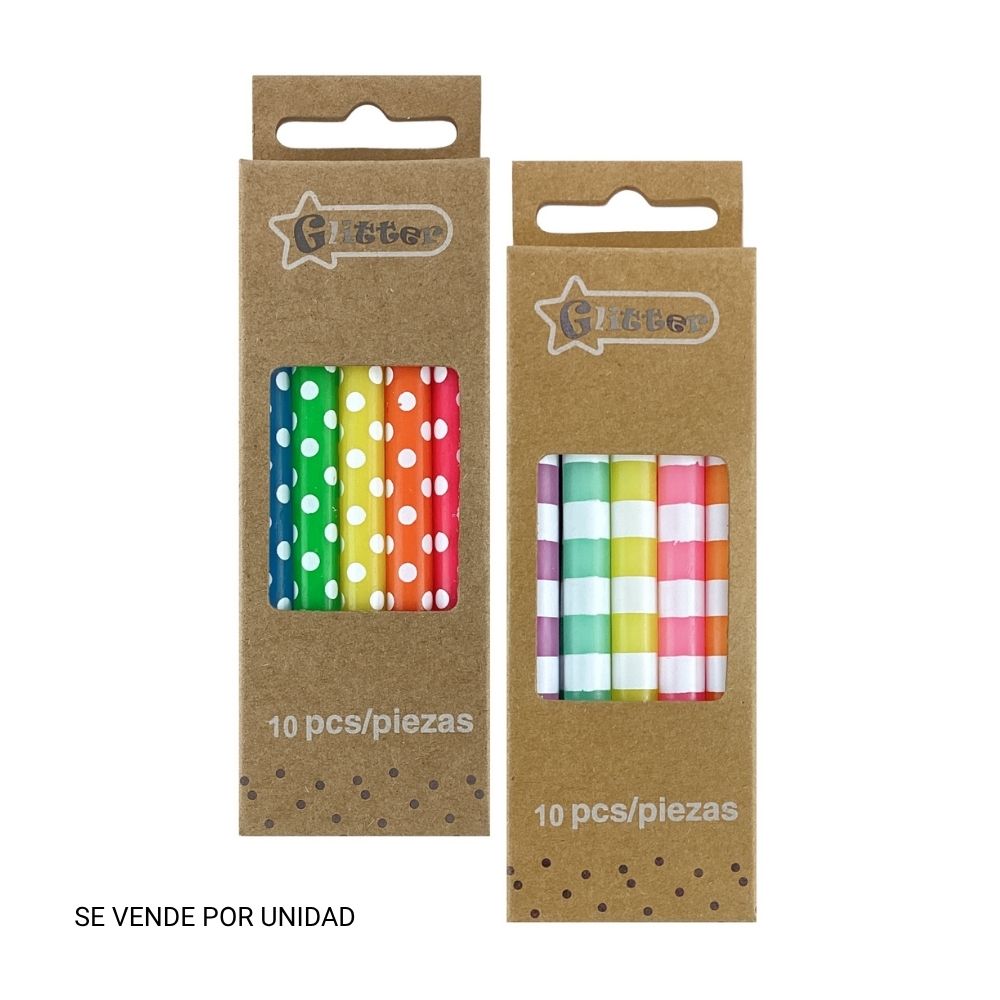 10 Piezas Velas para Cumpleaños Multicolor 11cm