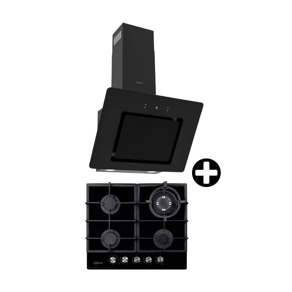 COMBO Klimatic: Cocina Empotrable Aosta 60 Negra 60cm + Campana Extractora 60cm Decorativa Aria Negro