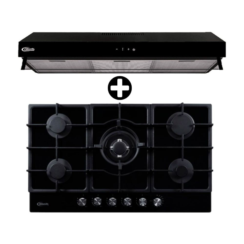 COMBO Klimatic: Cocina Empotrable Trevi 90 Negra 90cm + Campana Extractora 90cm Haarlem Negro