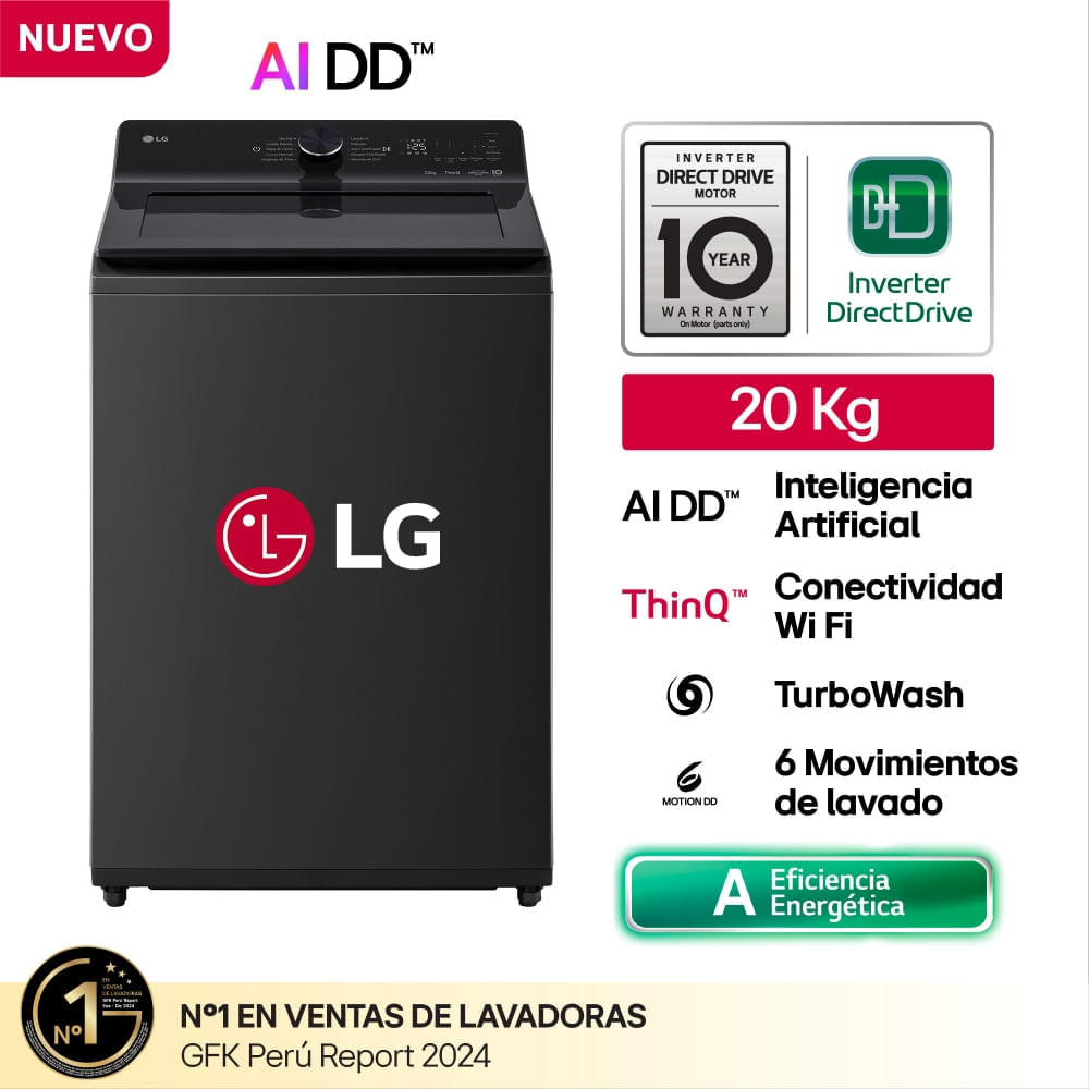 Lavadora Lg Carga Superior Wt200btx 20kg Onyx Negro