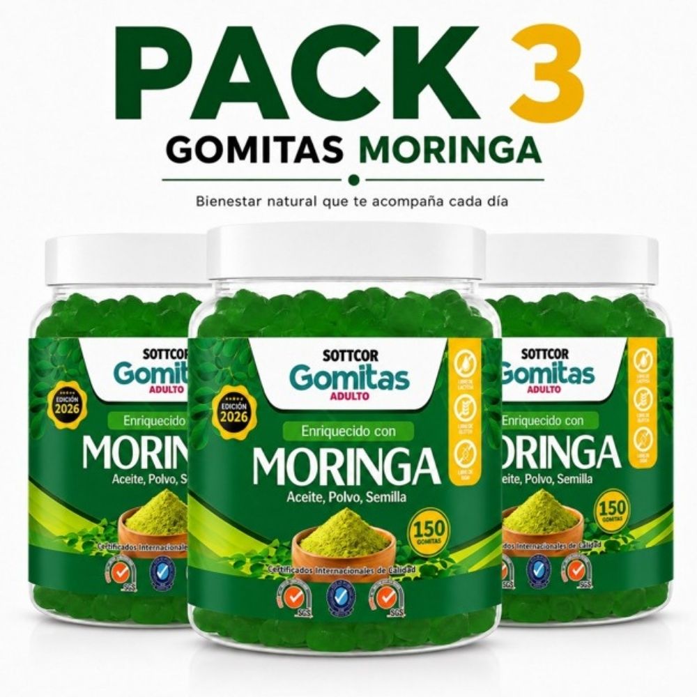 PACK 3 GOMITAS DE MORINGA PARA ADULTOS 450 GOMITAS SOTTCOR LABS