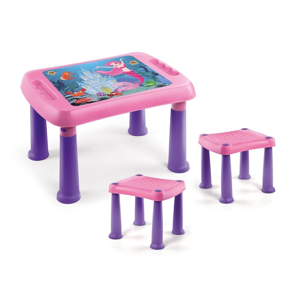 Mesa Polinplast Niña Kid Decorada + 2 Bancos