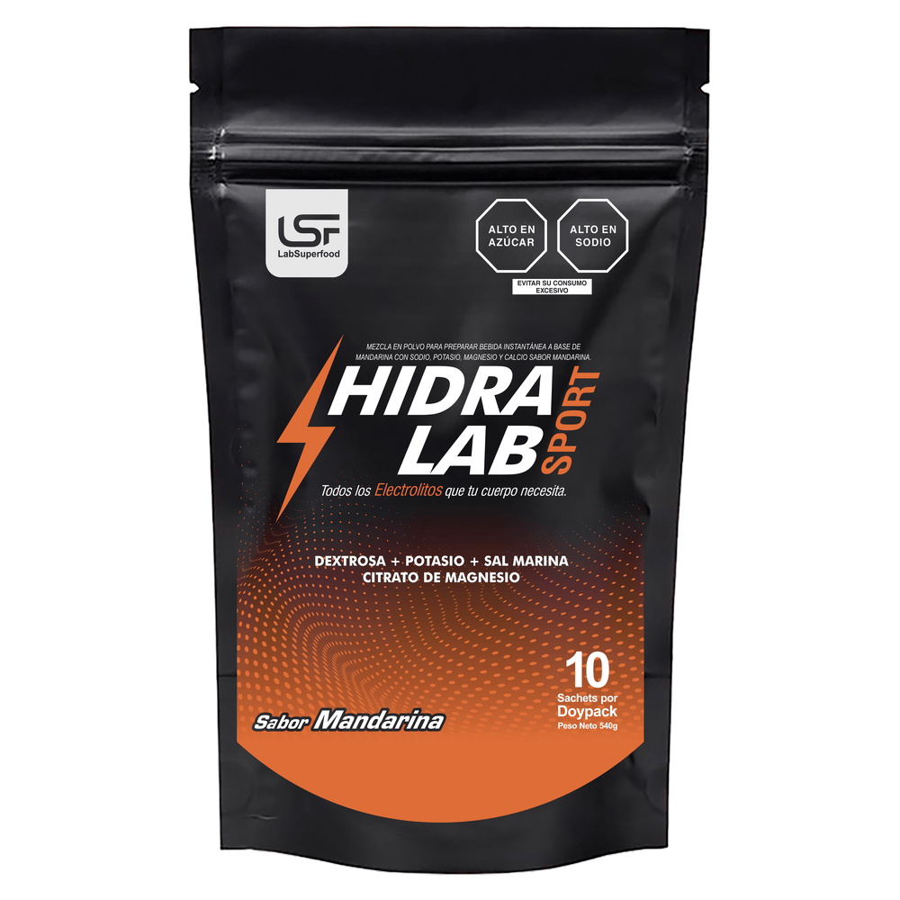 HIDRA LAB (REHIDRATANTE PARA DEPORTISTAS - ALTO EN ELECTROLITOS)DOYPACK X 10 SACH - SABOR MANDARINA