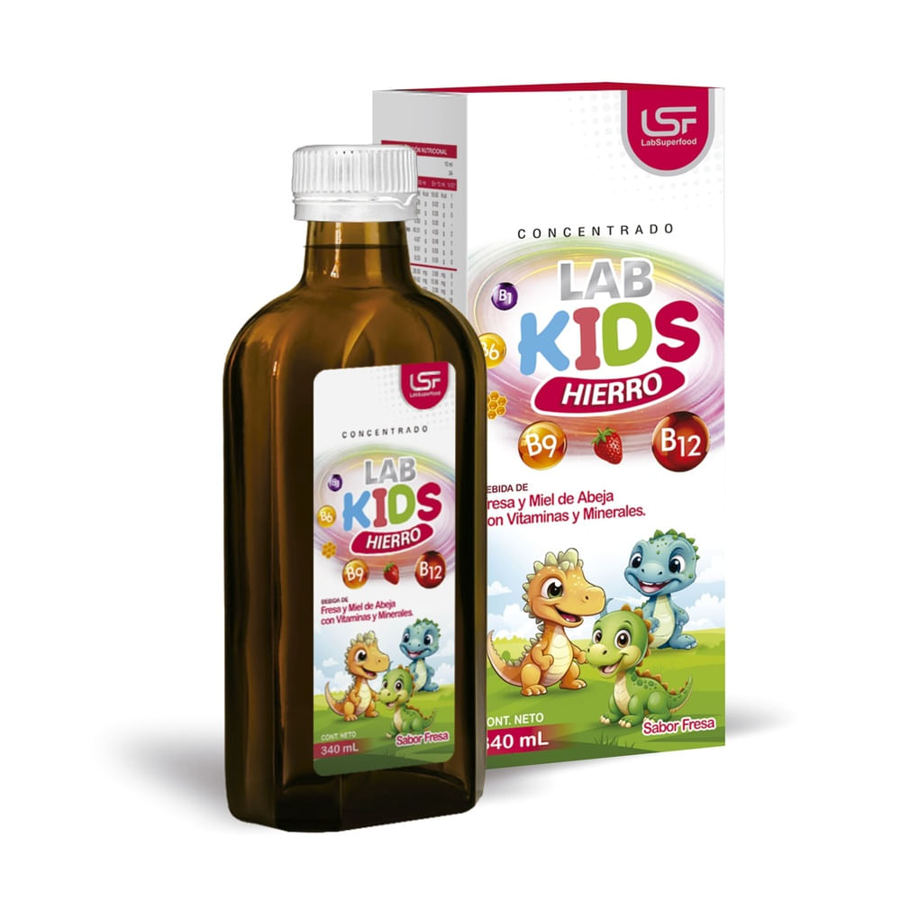 JARABE LABKIDS HIERRO MIEL DE ABEJA, ZINC Y MULTIVITAMINICO NIÑOS SABOR A FRESAX 340ML  NUEVO