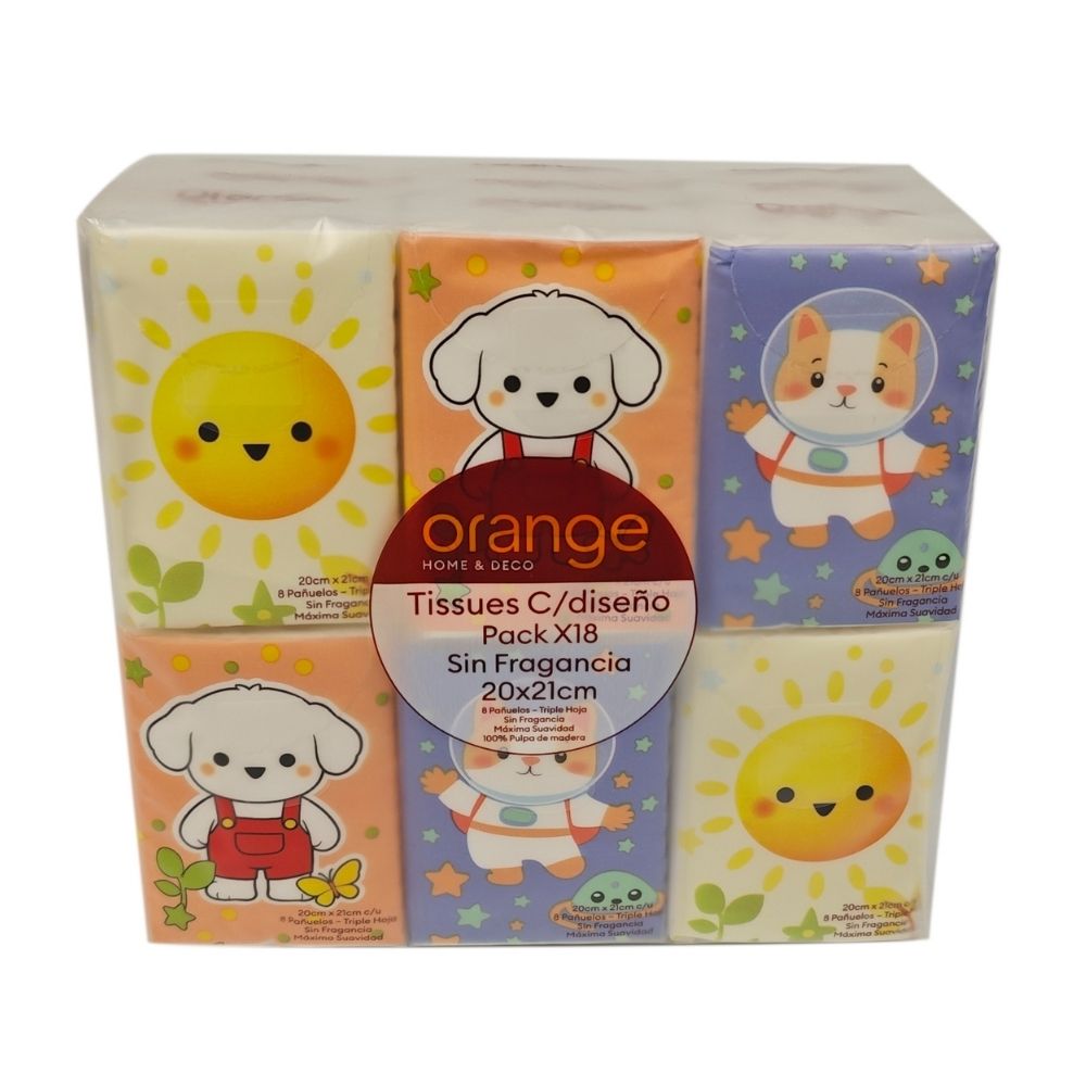 Tissues con diseño Pack x 18 sin fragancia 20x21cm