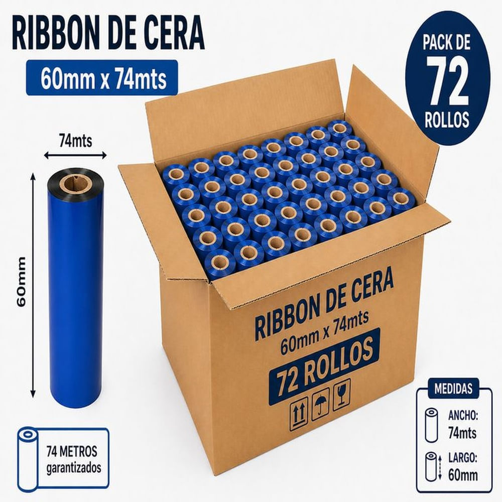 PACK DE 72 ROLLOS Ribbon de Cera 60mm x 74mts
