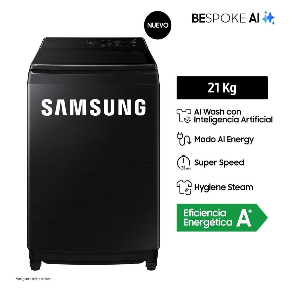 Lavadora Samsung AI Wash EcoBubble 21Kg WA80F21S8BPE Negro