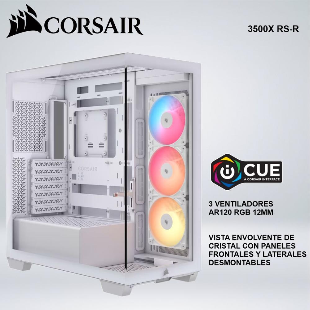 CASE CORSAIR 3500X RS-R VENTILADORES AR120 RGB PANELES FRONTALES DE CRISTAL BLACO