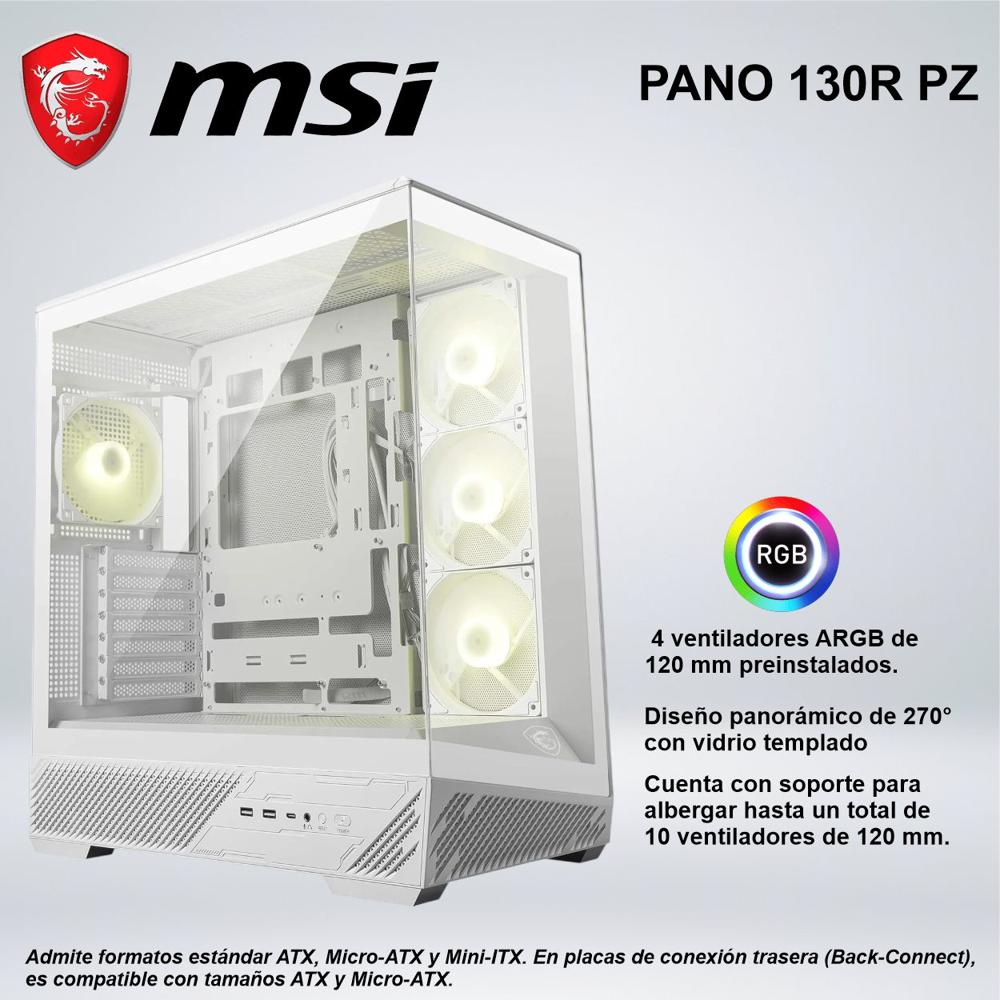 CASE MID TOWER MSI PANO 130R PZ DISEÑO PANORÁMICO DE 270 CON VIDRIO TEMPLADO WHITE