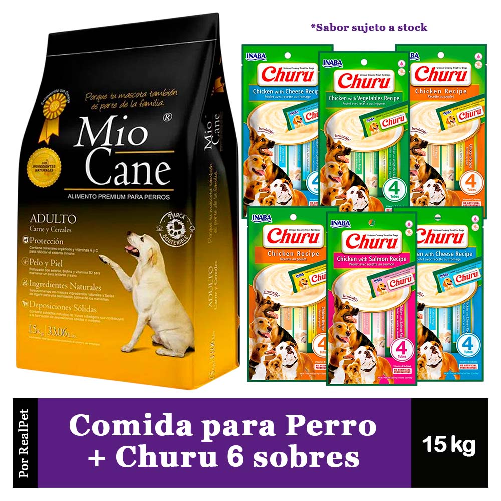 Comida Perro Adulto Mio Cane Premium 15 kg + Churu 6 Sobres Variados
