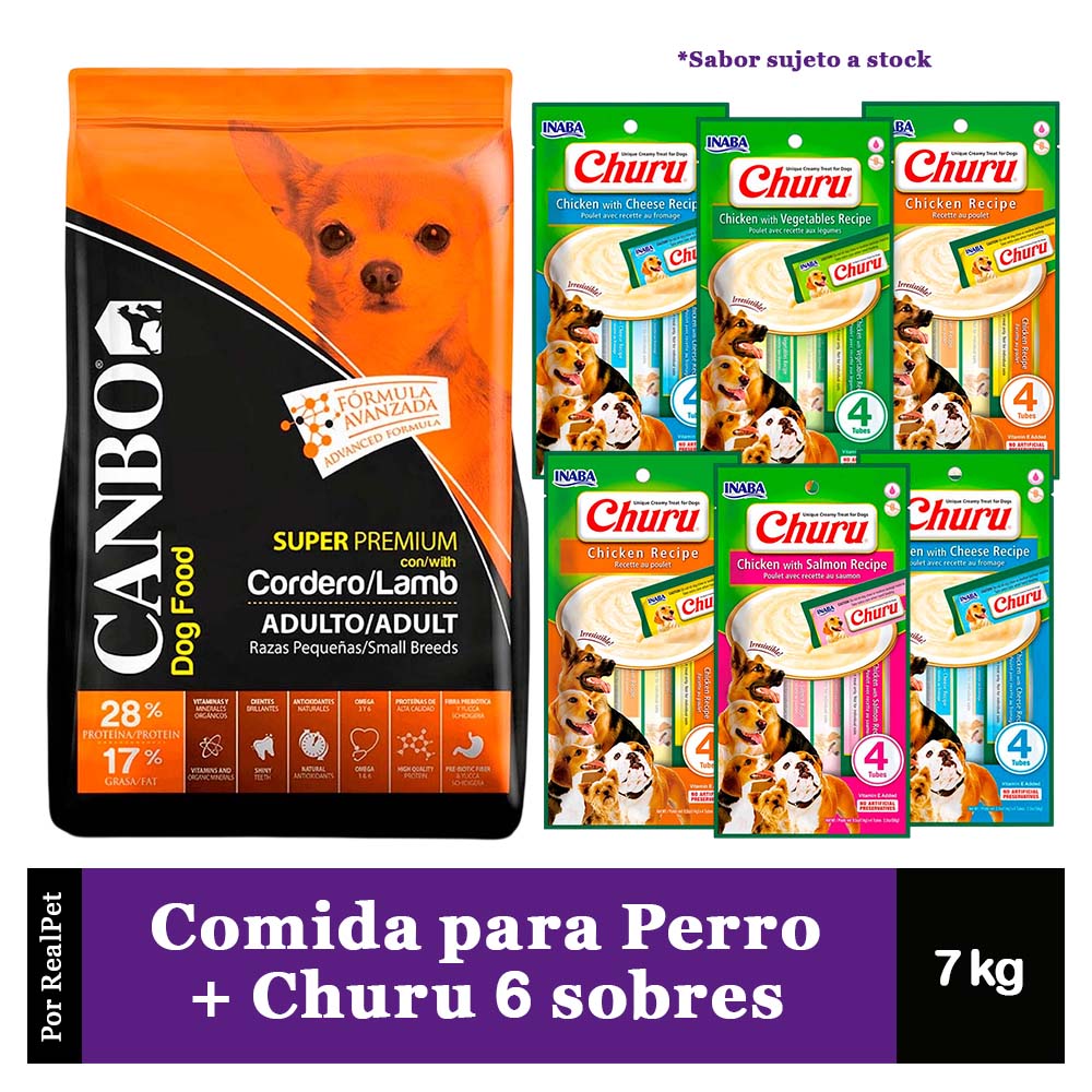 Canbo Perro Adulto Pequeño Cordero 7 kg + Churu 6 Sobres Variados