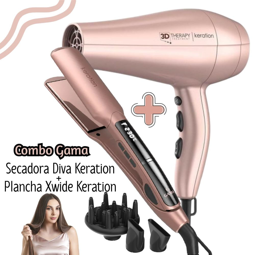 Combo GAMA Alisadora Keration Digital X-WIDE - Secadora Gama Keration Therapy 3D