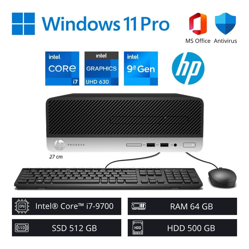 Computadora PC HP ProDesk Intel Core i7 9ª Gen 4.70GHz 64GB RAM 512GB SSD 500GB HDD | Refurbished