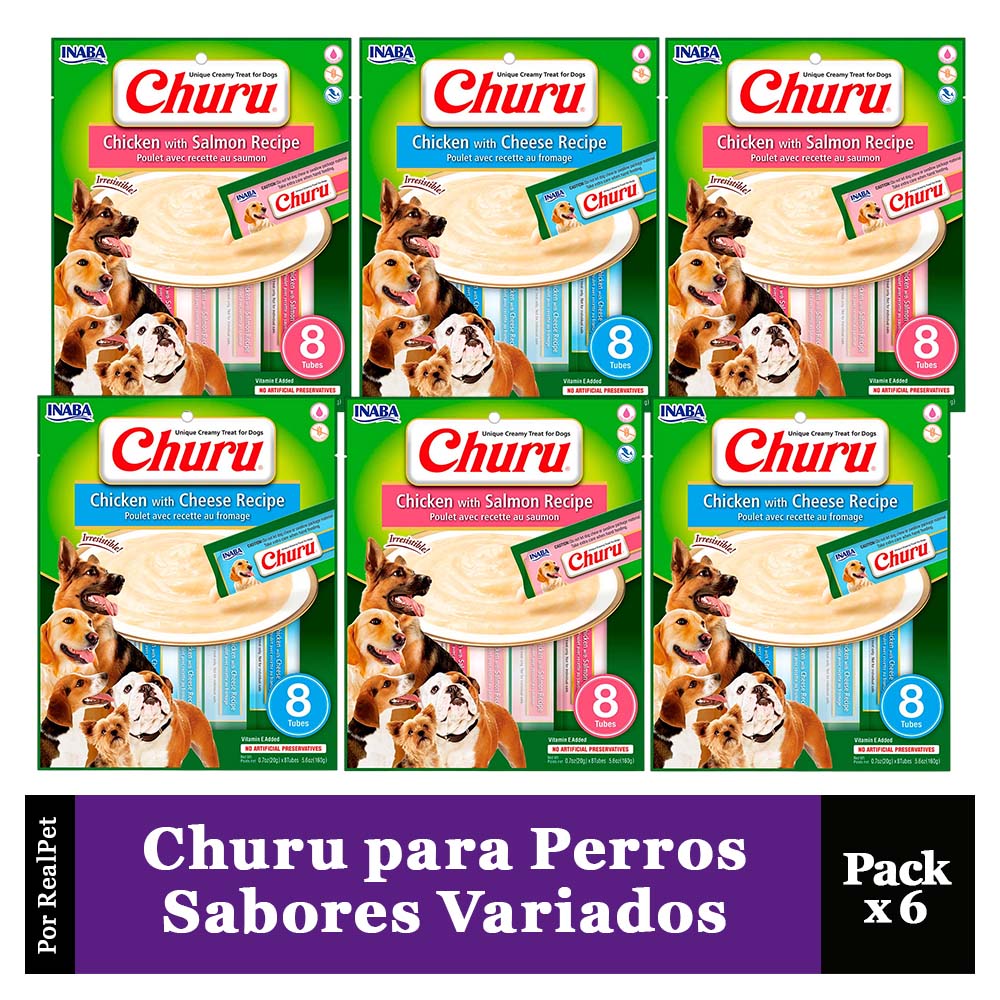 Snack Cremoso Perro Churu Sabores Variados 6 sobres x8 tubos