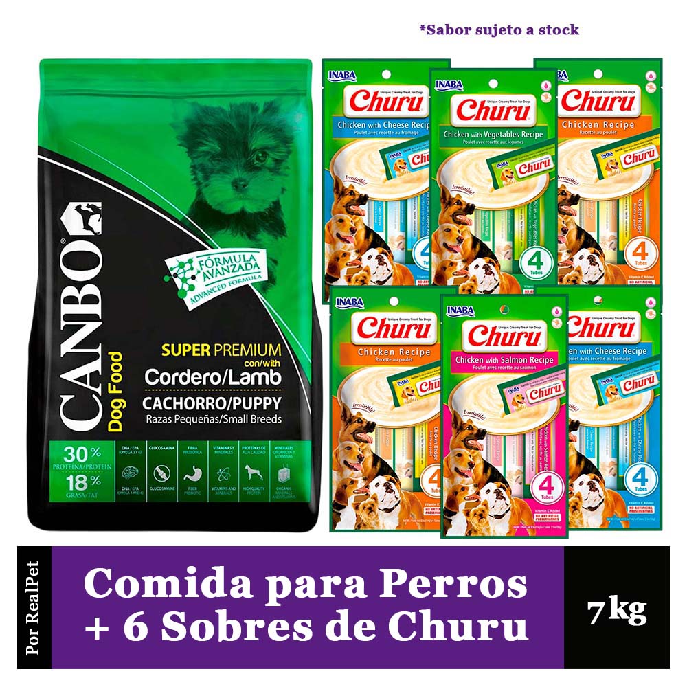 Comida Perro Cachorro Canbo Cordero 7 kg + Churu 6 Sobres Variados