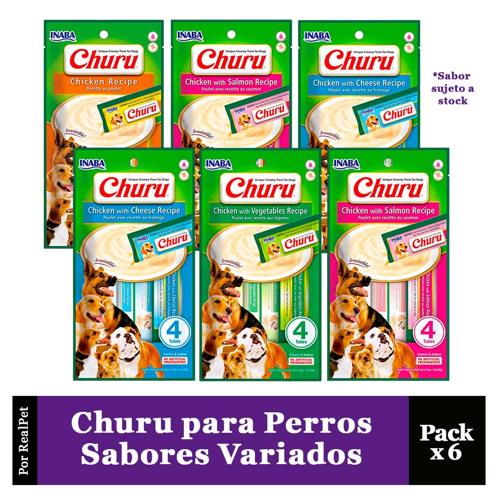 Snack Cremoso Perro Churu Sabores Variados 6 sobres x4 tubos
