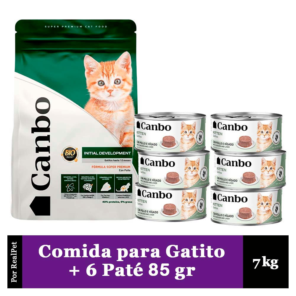 Comida Gatitos Canbo Desarrollo Inicial 7 kg + 6 Patés 85 gr