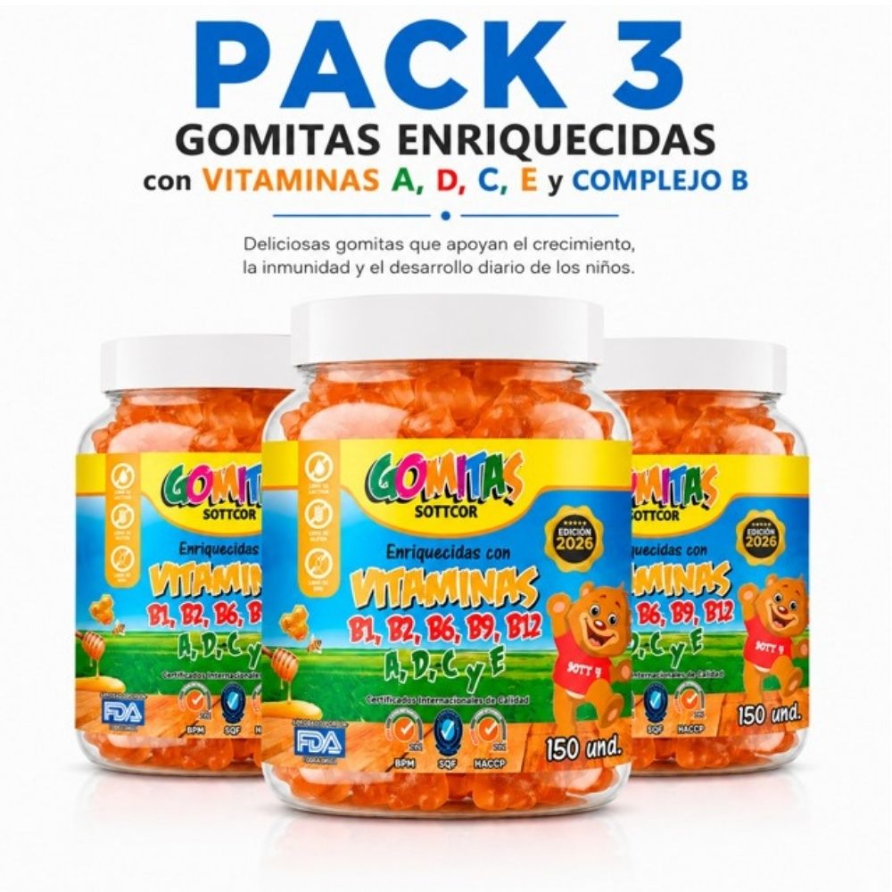 PACK 3 VITAMINAS NIÑOS 150 GOMITAS SOTTCOR LABS