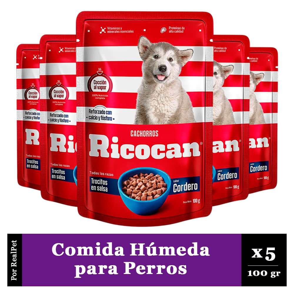 Pack x5 Comida Húmeda de Cachorro Ricocan Cordero 100gr