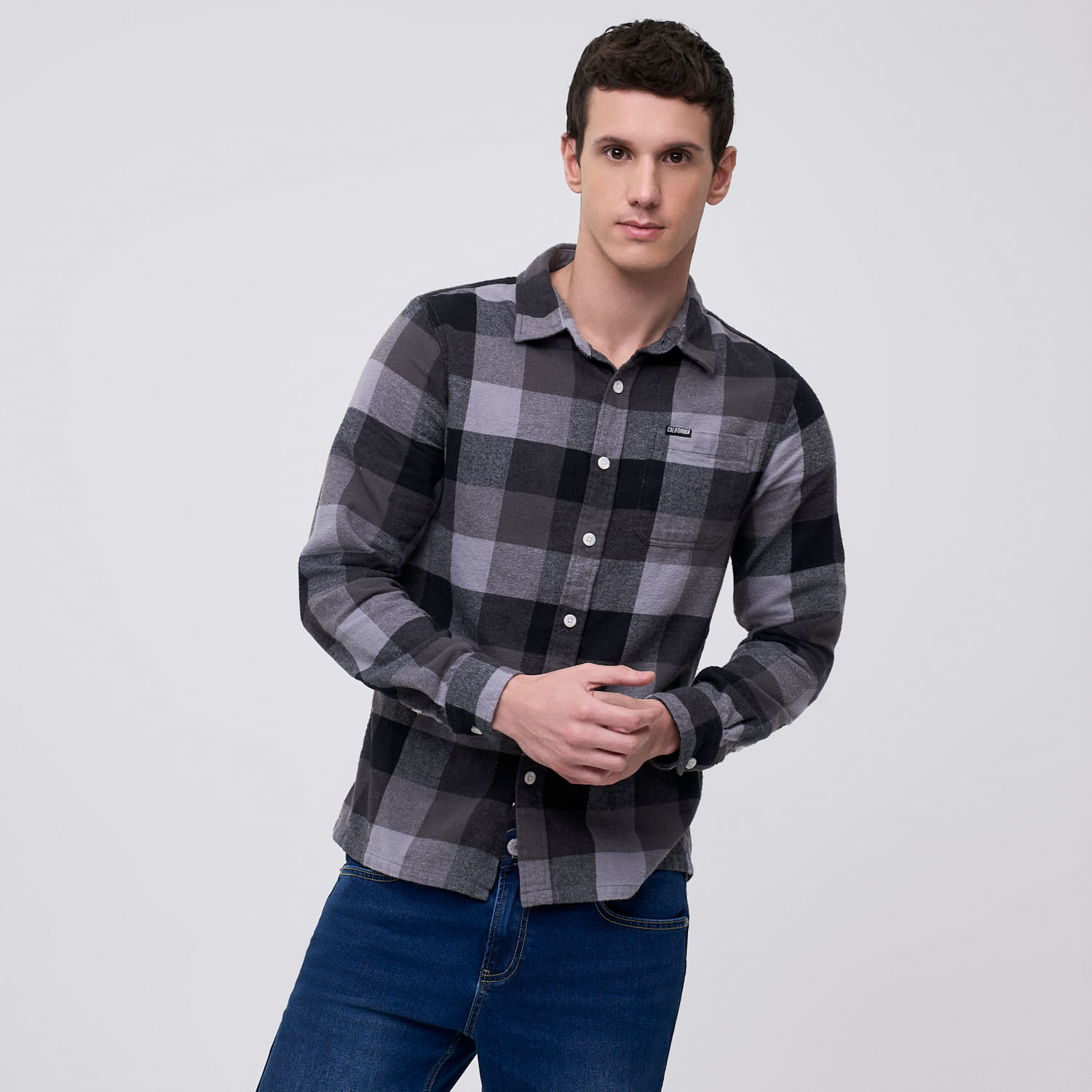 Camisa Manga Larga Hombre Flannel Checks Amc Negro Talla S