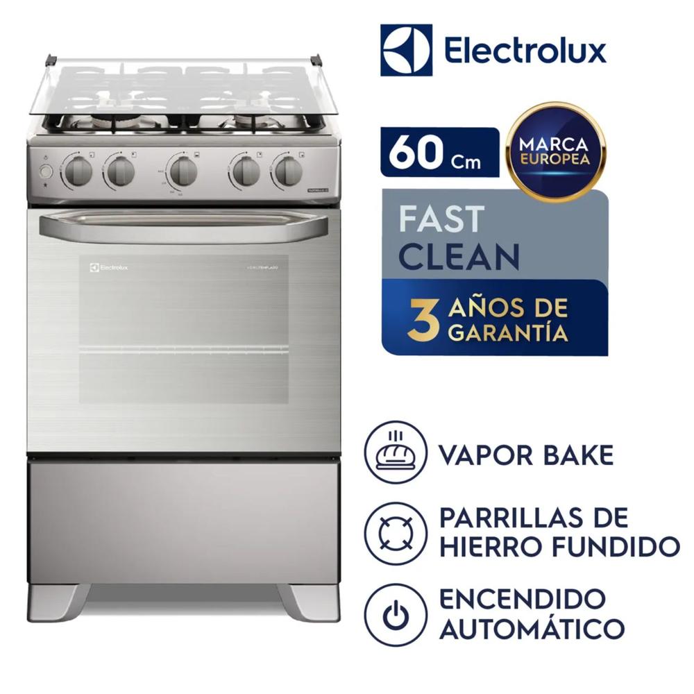 Cocina de Pie Electrolux FE4GMR 60cm Vaporbake 4 Quemadores Silver