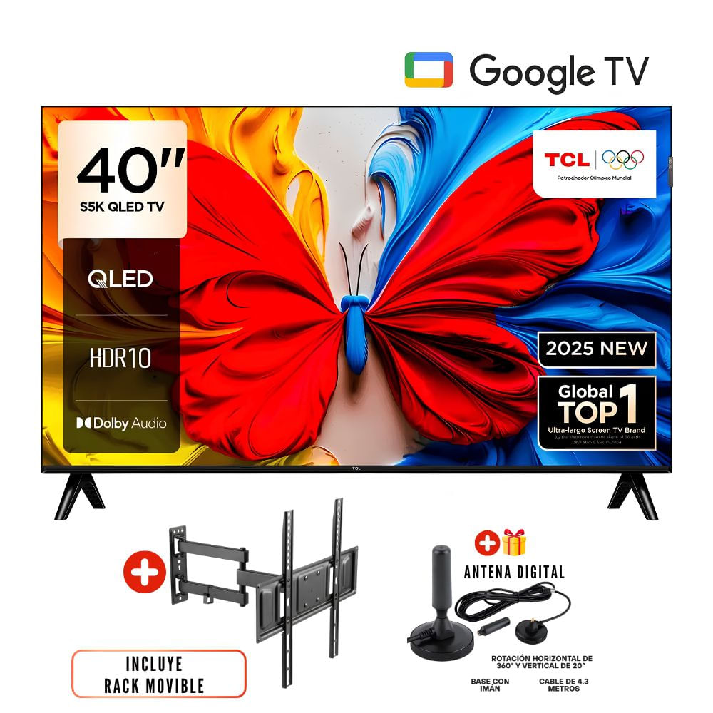 TELEVISOR TCL QLED 40 FHD SMART TV 40S5K GOOGLE TV -  RACK MOVIBLE