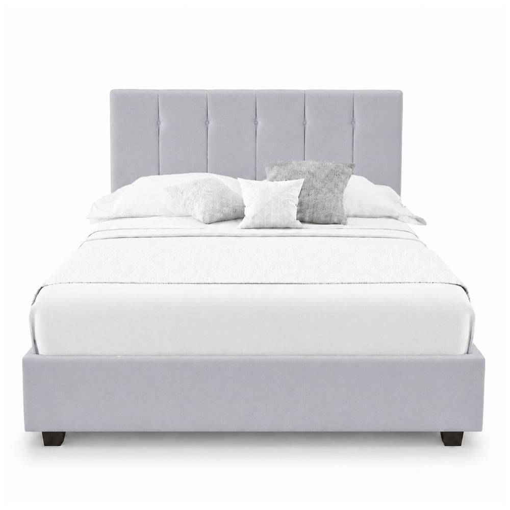 Cama Tapizada Listón Capri LeMueble Queen Gris Claro