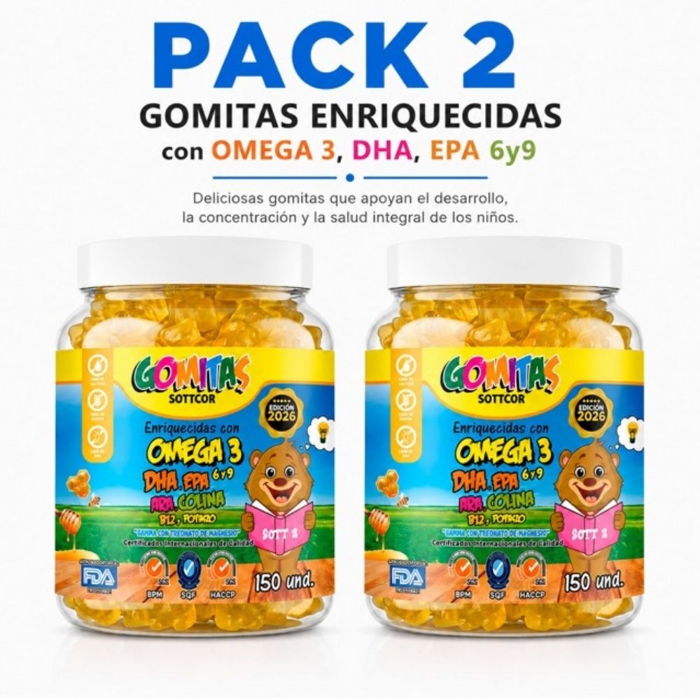 PACK 2 GOMITAS OMEGA 3 NIÑOS 300 GOMITAS SOTTCOR LABS