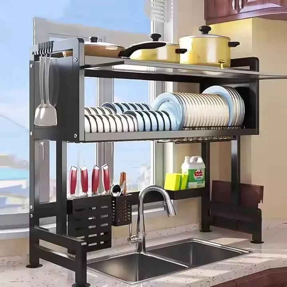 Escurridor y Organizador de Platos con Tapa de 2 Niveles