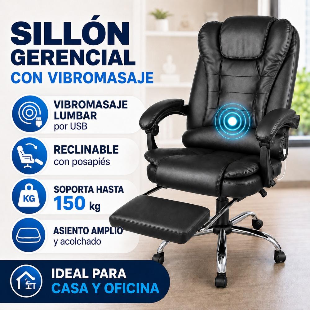 Sillón Masajeador Gerencial con vibro Masajes Lumbar Reclinable Ergonomico con Reposapies