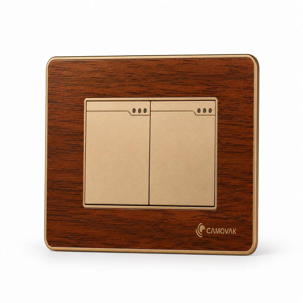 INTERRUPTOR DOBLE TECLON ANCHON ACABADO EN MADERA 10A-250V