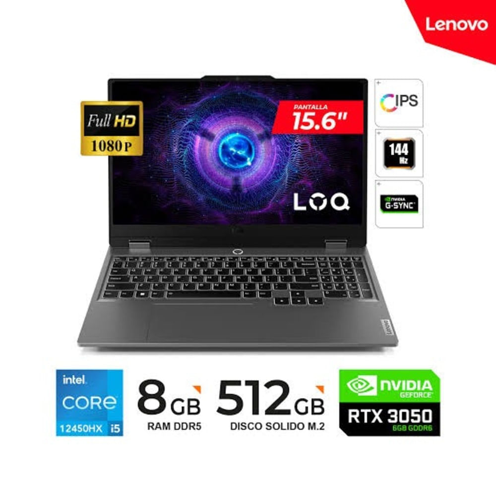 LAPTOP LENOVO LOQ Intel Core i5-12450HX 8GB DDR5 SSD 512GB RTX 3050 15.6 FHD