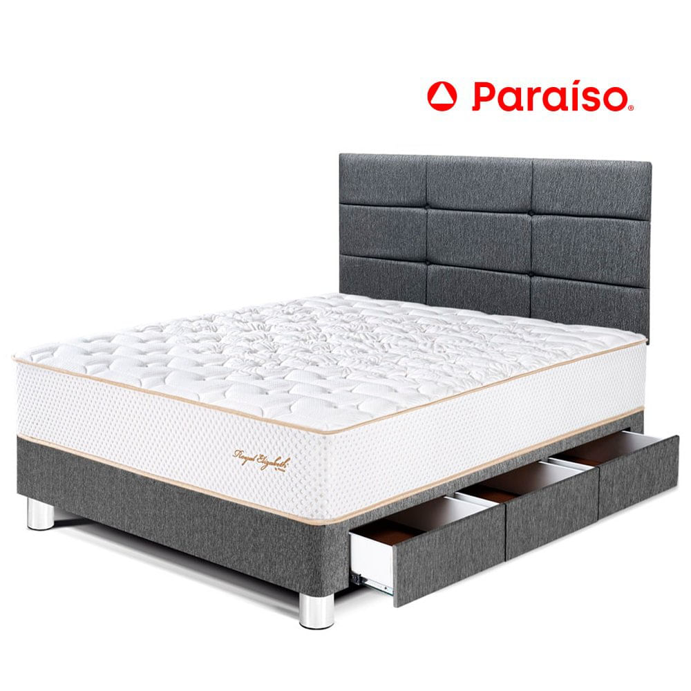 Dormitorio Royal Elizabeth Con Cajones Cabecera Blocks 1.5 Plazas Gris