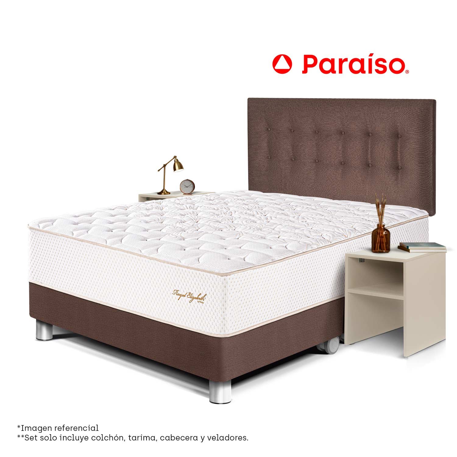 Dormitorio Royal Elizabeth Queen + Velador Repisa Chocolate