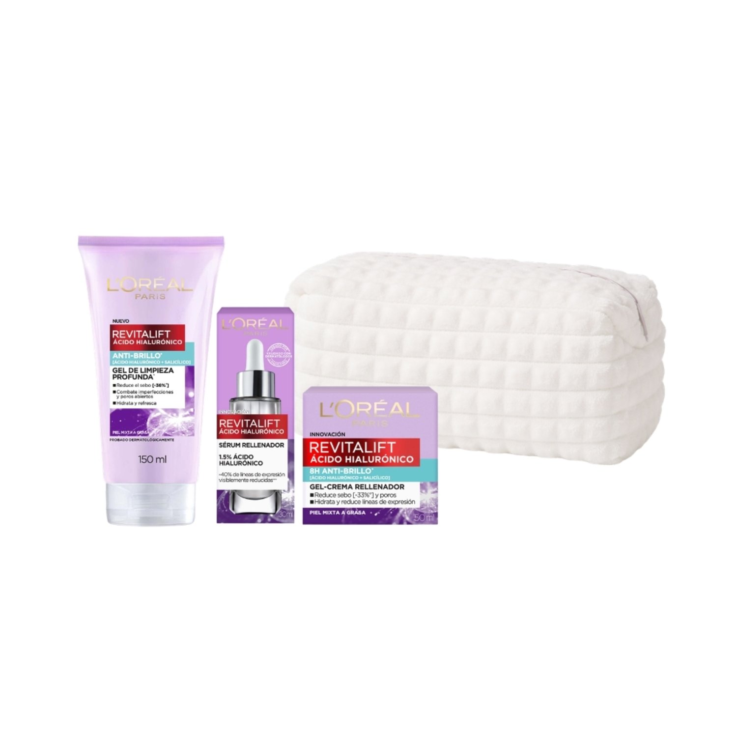 Set Rutina Hialurónico Gel Crema Loreal Revitalift 50Ml + Sérum Rellenador 30Ml + Gel Limpieza Profunda 150Ml