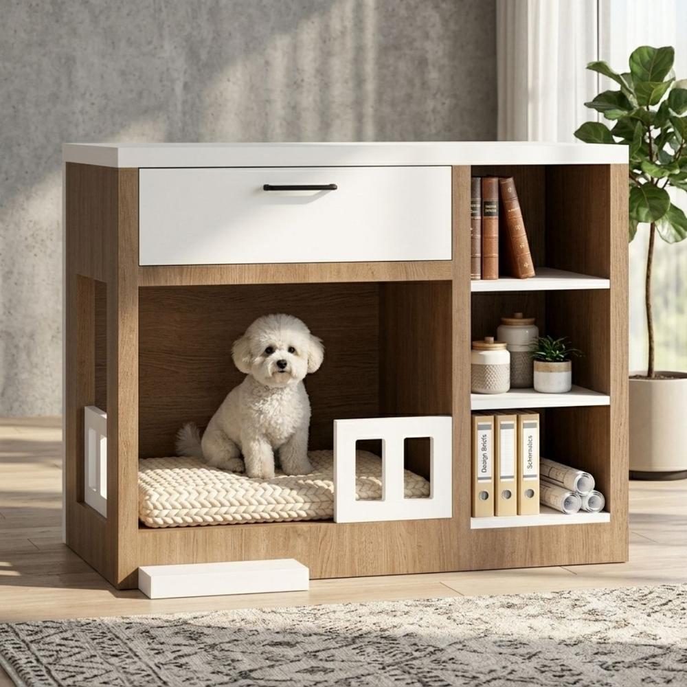 Casa para mascotas y librero Miller Marrón y Blanco| Masiva Home