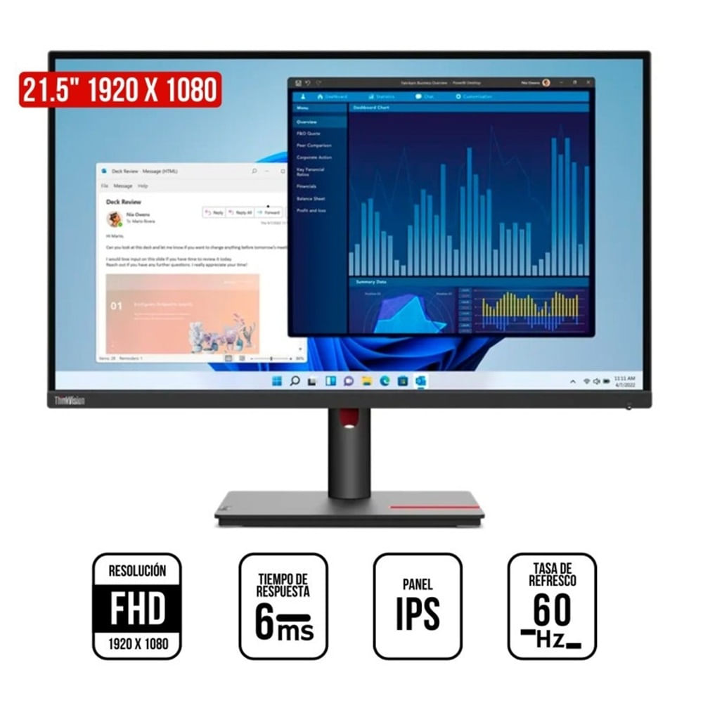 Monitor Lenovo ThinkVision T22i-30, 22"" WLED FHD IPS, 60Hz, 6ms, Pivote