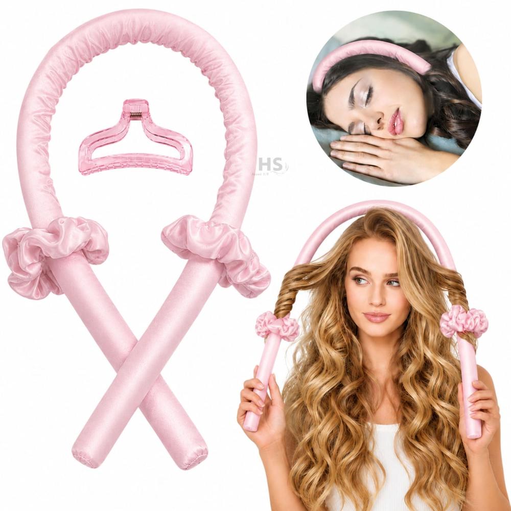 Kit Rizador Rosado De Cabello Sin Calor Con Accesorios Rizos Naturales
