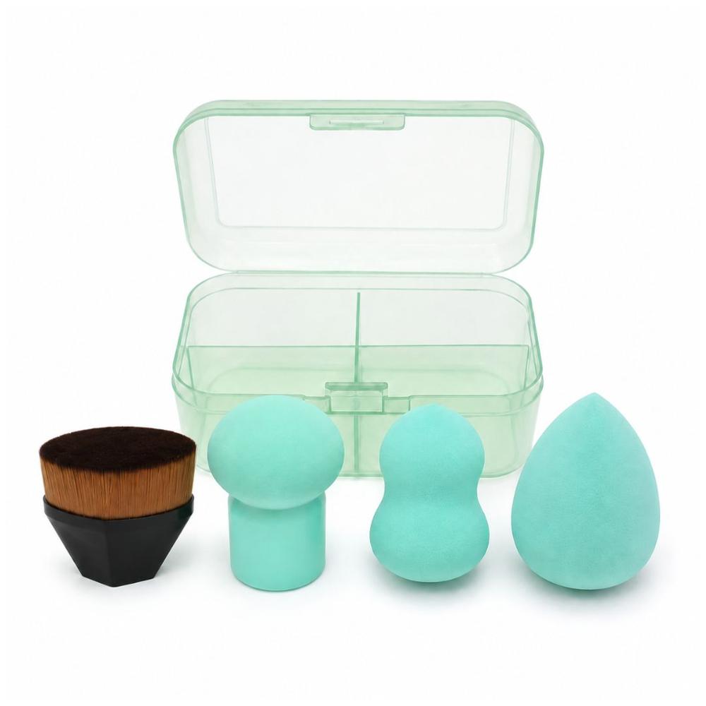 Set x4 Esponjas de Maquillaje con Brocha con Estuche Organiz