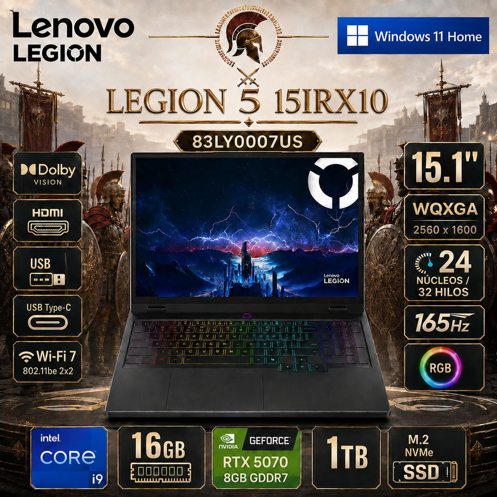 Laptop Lenovo Legion 5 15IRX10 Core i9-14900HX 16GB RAM 1TB SSD RTX 5070 OLED 15.1  W11 83LY0007US